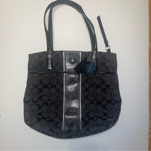 Coach Signature Black Python Logo Tote Shoulder Canvas Handbag G1360-F25706